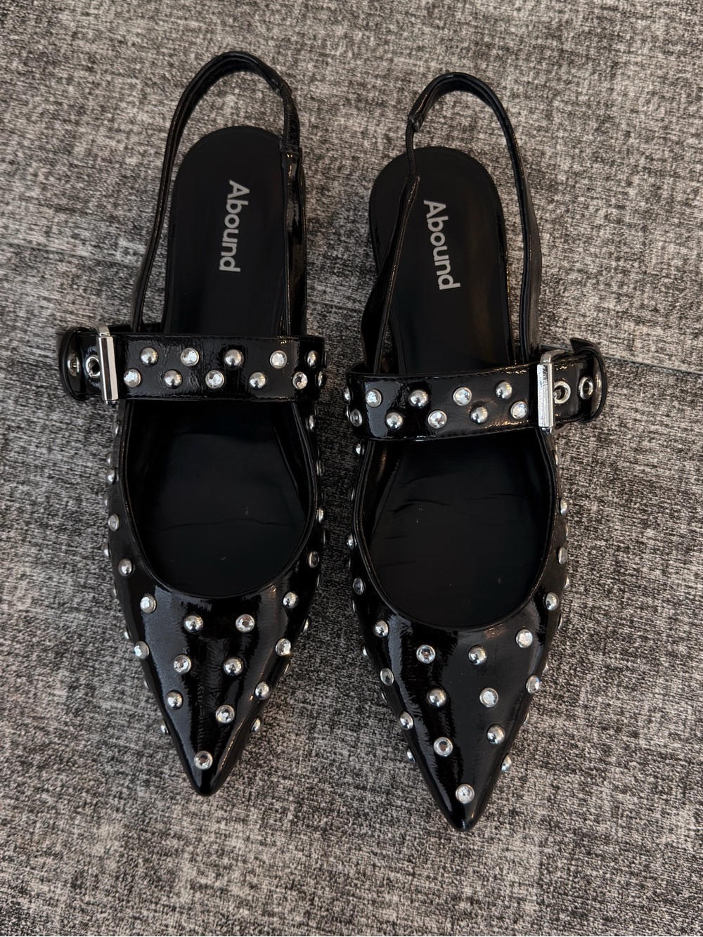 Abound Black Patent Studded Pointed Slingback Flats